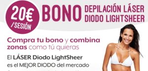 No te pierdas la nueva oferta de depilación láser diodo LightSheer . Compra tu bono a 20 € la zona y combina zonas como tu quieras...